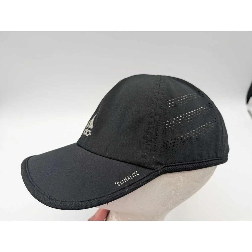 Adidas Climalite Running Hat Black Reflective Logo Adjustable Performance Cap